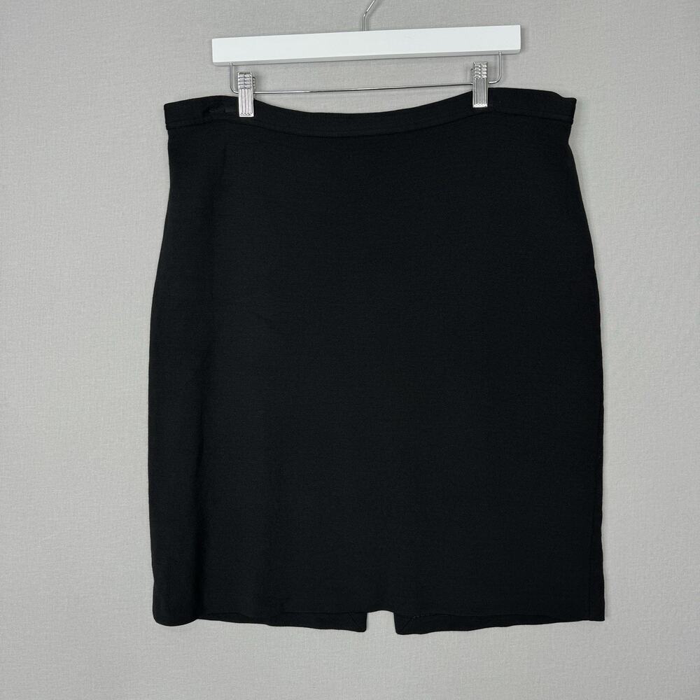 St. John Caviar Womens Skirt 16 Black Wool Blend Knit Knee Length Career Luxury